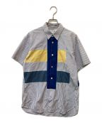 COMME des GARCONS SHIRTコムデギャルソンシャツ）の古着「コントラストパネルストライプ半袖シャツ」｜ブルー