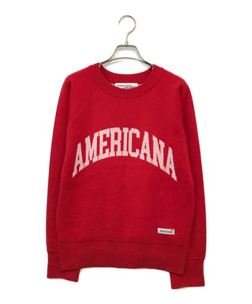 Americana（アメリカーナ）Americana (アメリカーナ) jeans factory (ジーンズファクトリー) カレッジデザインニット レッド サイズ:Fの古着・服飾アイテム