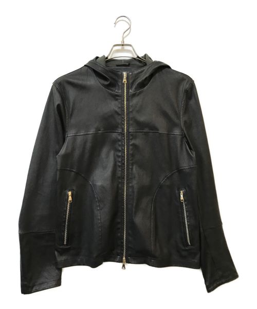 EMMETI（エンメティ）EMMETI (エンメティ) フーデットラムレザージャケット ブラック サイズ:46の古着・服飾アイテム
