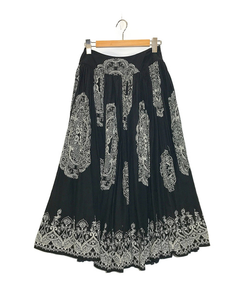 MIU MIU（ミュウミュウ）MIU MIU (ミュウミュウ) プリントロングレイヤードスカート ブラック サイズ:40の古着・服飾アイテム