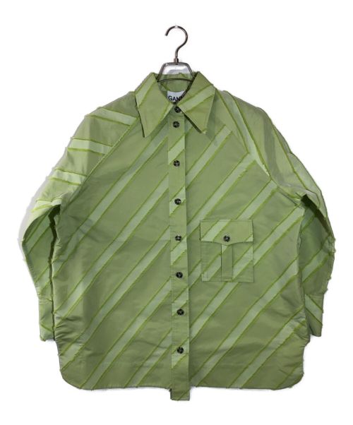 GANNI（ガニー）Ganni (ガニー) ポリエステルタフタ ストライプビッグシャツ グリーン サイズ:S 未使用品の古着・服飾アイテム