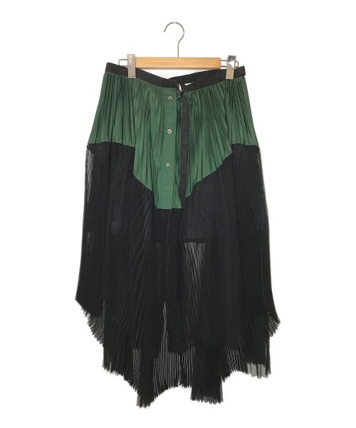 sacai（サカイ）sacai (サカイ) プリーツラップスカート グリーン×ブラック サイズ:０の古着・服飾アイテム