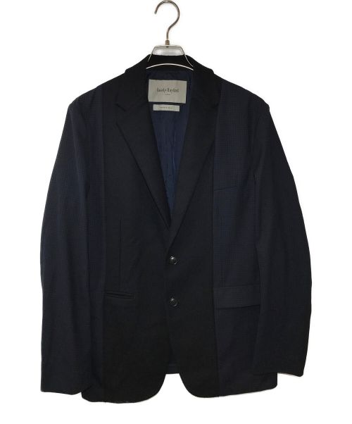 Casely-Hayford（ケイスリーヘイフォード）Casely-Hayford (ケイスリーヘイフォード) ウールポリエステルギンガムチェックダイアゴナルコンビ2Bジャケット ネイビー サイズ:Lの古着・服飾アイテム