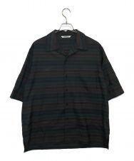 AURALEE (オーラリー) ウールポリエステルボーダーハーフスリーブシャツ ブラック×グリーン サイズ:SIZE 4