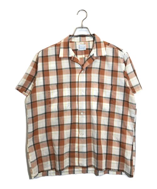 TOWN CRAFT（タウンクラフト）TOWN CRAFT (タウンクラフト) 60~70'sオープンカラーチェックシャツ ブラウン×ホワイト サイズ:Lの古着・服飾アイテム