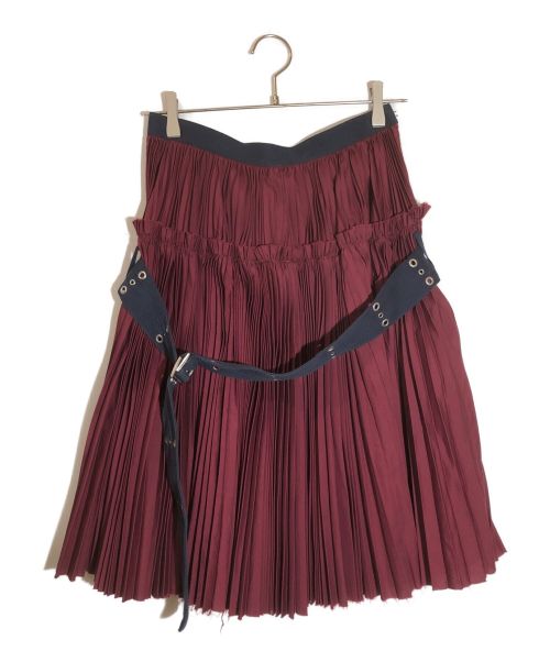 sacai（サカイ）sacai (サカイ) ベルテッドプリーツスカート ワインレッド サイズ:Sの古着・服飾アイテム