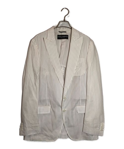 DOLCE & GABBANA（ドルチェ＆ガッバーナ）DOLCE & GABBANA (ドルチェ＆ガッバーナ) 刺繍ストライプテーラードジャケット ホワイト×レッド サイズ:46の古着・服飾アイテム