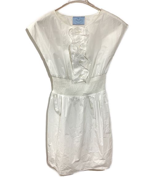 PRADA（プラダ）PRADA (プラダ) ノースリーブフリルワンピース ホワイト サイズ:40の古着・服飾アイテム