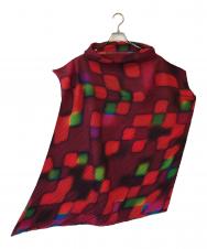 ISSEY MIYAKE (イッセイミヤケ) 変形 斜めプリーツ ロールネック グラフィック トップス レッド サイズ:2