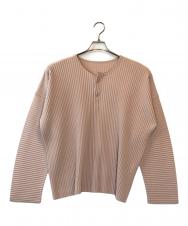 HOMME PLISSE ISSEY MIYAKE (オム プリッセ イッセイ ミヤケ) プリーツ ヘンリーネック カットソー ベージュ サイズ:2