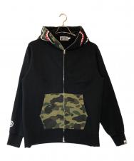 A BATHING APE (アベイシングエイプ) カモシャークジップパーカー ブラック サイズ:L