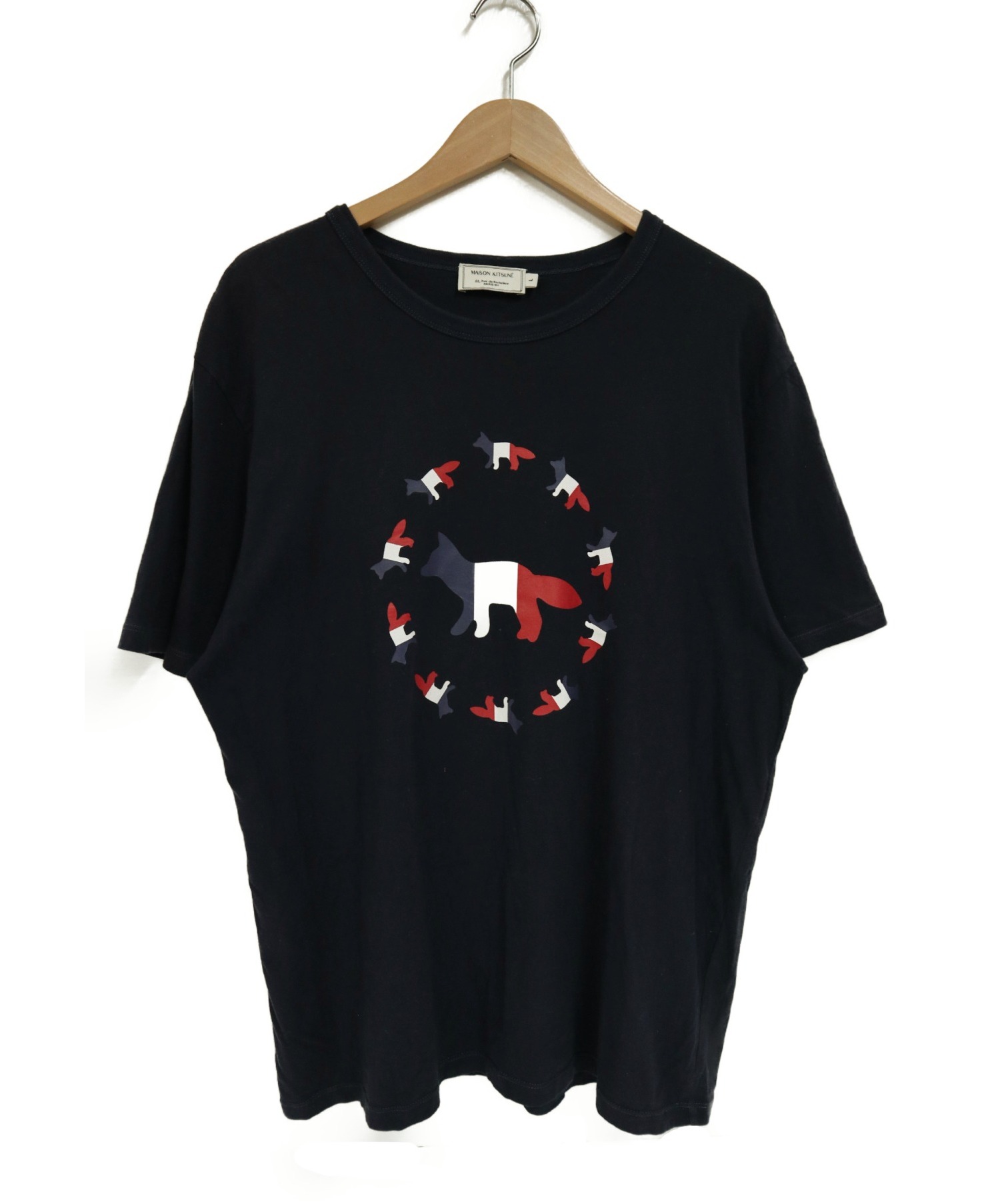 MAISON KITSUNE (メゾンキツネ) トリコロールフォックスプリントTシャツ ネイビー サイズ:Ｌ BU00104AT1501
