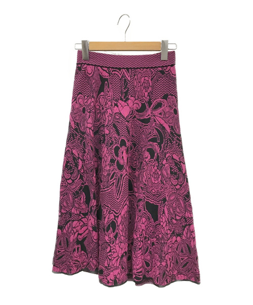 missoni（ミッソーニ）missoni (ミッソーニ) フラワーデザインフレアニットスカート ピンク×ブラック サイズ:40の古着・服飾アイテム