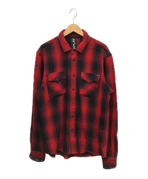 REPLAY（リプレイ）REPLAY (リプレイ) チェックシャツジャケット レッド サイズ:XLの古着・服飾アイテム
