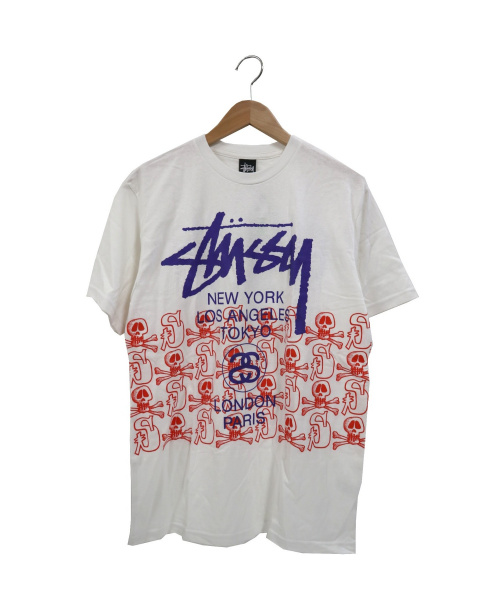 stussy（ステューシー）stussy (ステューシー) SSリンクスカルTシャツ ホワイト サイズ:Mの古着・服飾アイテム