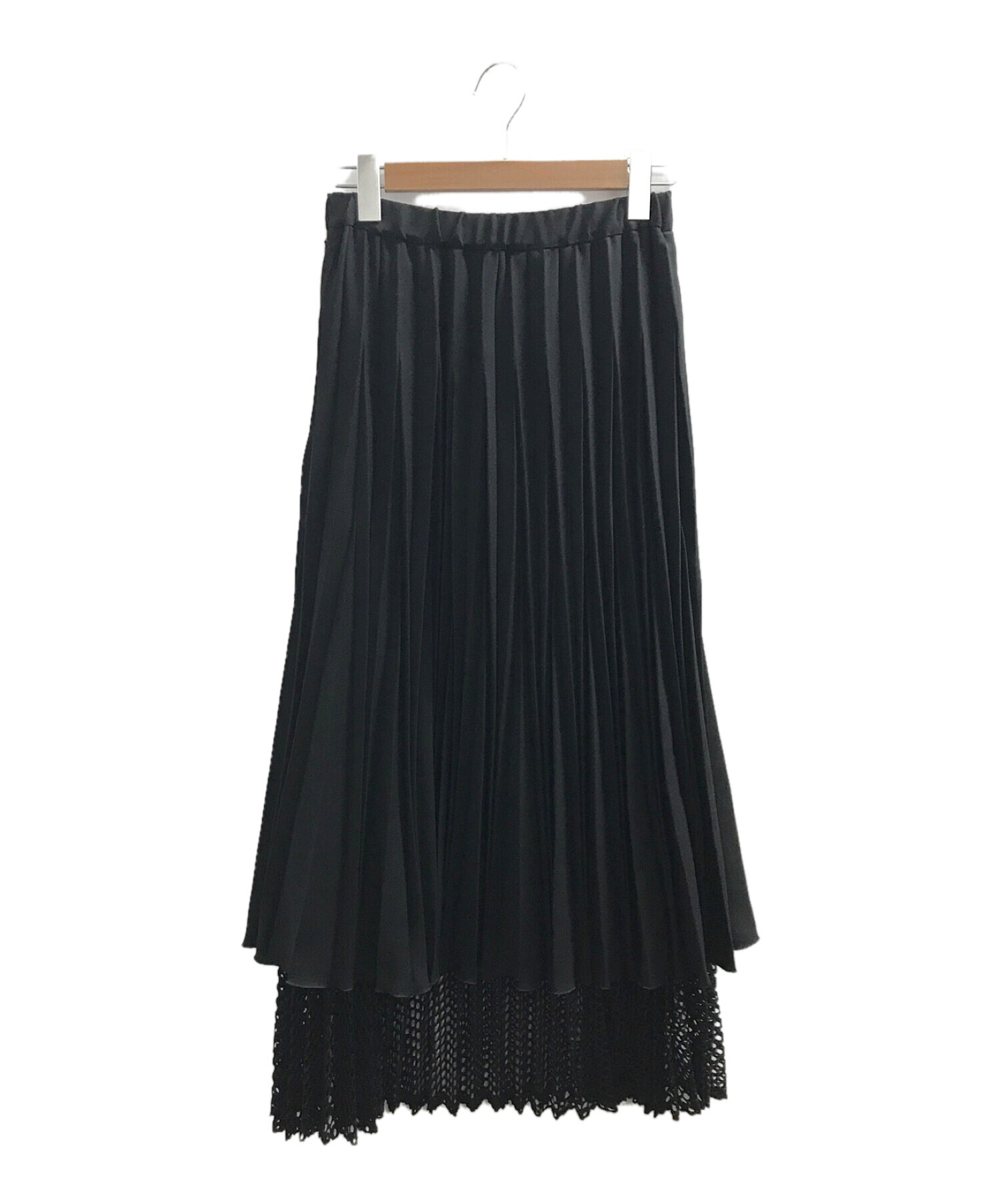 UN3D. (アンスリード) メッシュドッキングオリガミプリーツスカート ブラック サイズ:38