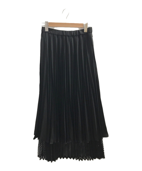 UN3D.（アンスリード）UN3D. (アンスリード) メッシュドッキングオリガミプリーツスカート ブラック サイズ:38の古着・服飾アイテム