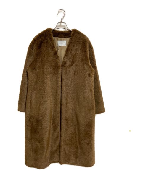 UNITED ARROWS（ユナイテッドアローズ）UNITED ARROWS (ユナイテッドアローズ) フェイクファーノーカラーコート ブラウン サイズ:36の古着・服飾アイテム
