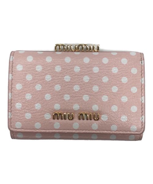 MIU MIU（ミュウミュウ）MIU MIU (ミュウミュウ) ドットプリントマドラスレザー財布 ピンク サイズ:-の古着・服飾アイテム
