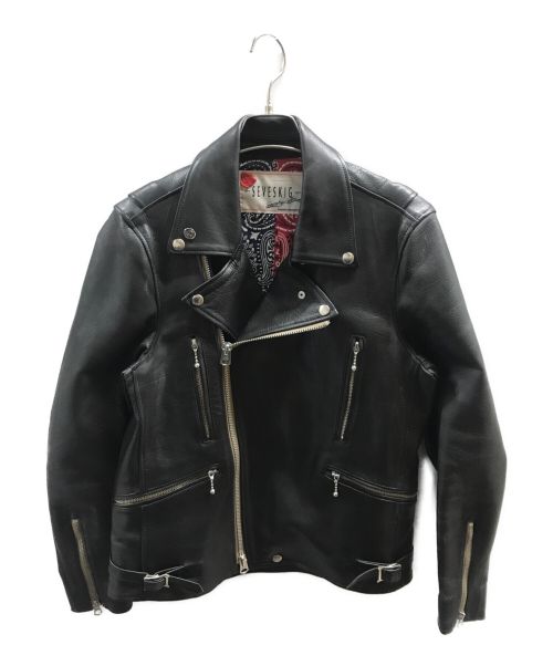SEVESKIG（セヴシグ）SEVESKIG (セヴシグ) CALF COLOR RIDERS JACKET ブラック サイズ:Ⅿの古着・服飾アイテム