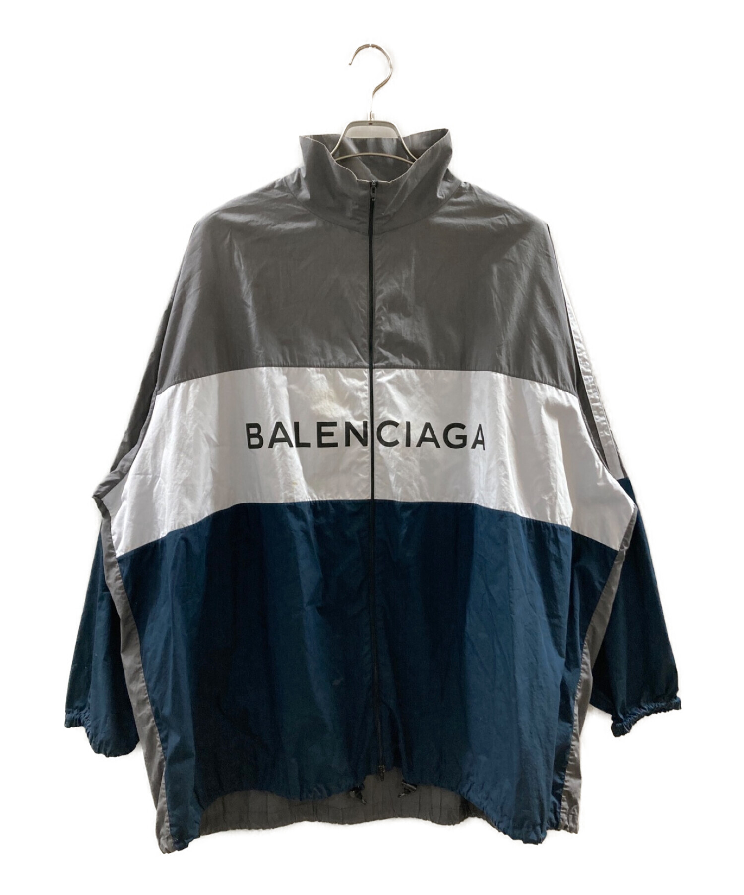 BALENCIAGA (バレンシアガ) ポプリンシャツトラックジャケット グレー×ネイビー サイズ:40