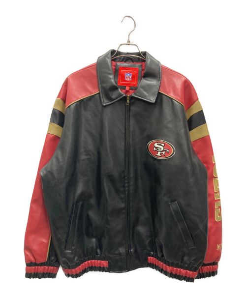 NFL（エヌエフエル）NFL (エヌエフエル) Fレザージャケット ブラック×レッド サイズ:XLの古着・服飾アイテム