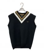 FRED PERRYフレッドペリー）の古着「Striped V-Neck Knitted Tank」｜ブラック