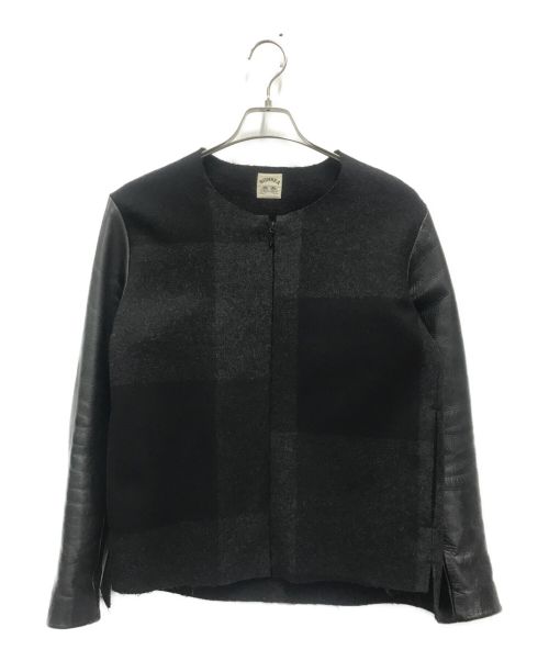 SUNSEA（サンシー）SUNSEA (サンシー) 袖レザーノーカラージャケット ブラック サイズ:2の古着・服飾アイテム