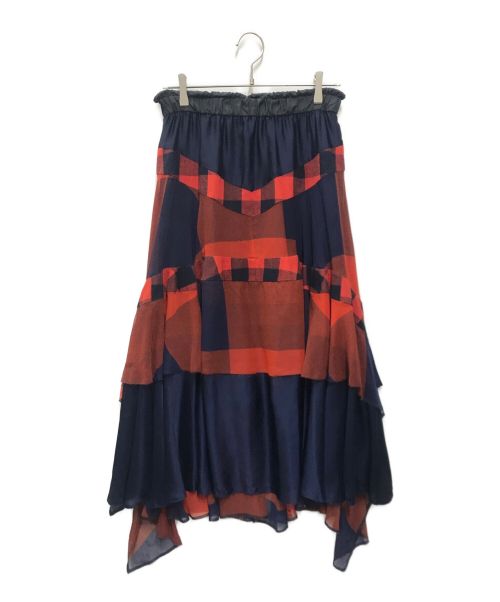 sacai（サカイ）sacai (サカイ) パッチワーク フレア ロングスカート ネイビー サイズ:2の古着・服飾アイテム