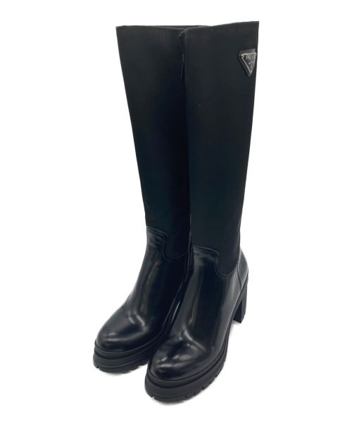 PRADA（プラダ）PRADA (プラダ) ブラッシュレザーx Re-Nylon ブーツ ブラック サイズ:38 1/2の古着・服飾アイテム