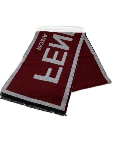FENDI（フェンディ）FENDI (フェンディ) シルクウールマフラー ボルドー×グレーの古着・服飾アイテム