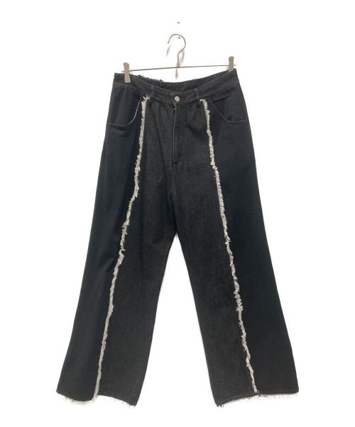 GIDEAL（-）GIDEAL (-) fringe wide flare pants ブラック サイズ:2の古着・服飾アイテム