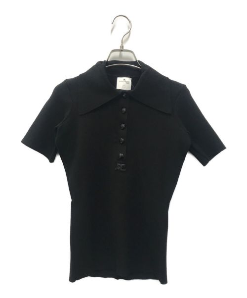 courreges（クレージュ）courreges (クレージュ) MILANO KNIT POLO SHIRT ブラック サイズ:1の古着・服飾アイテム