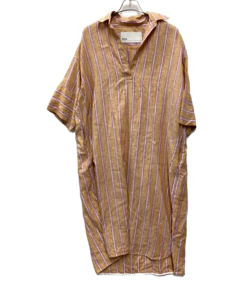 ticca（ティッカ）ticca (ティッカ) リネンストライプシャツワンピース ブラウン サイズ:フリーの古着・服飾アイテム