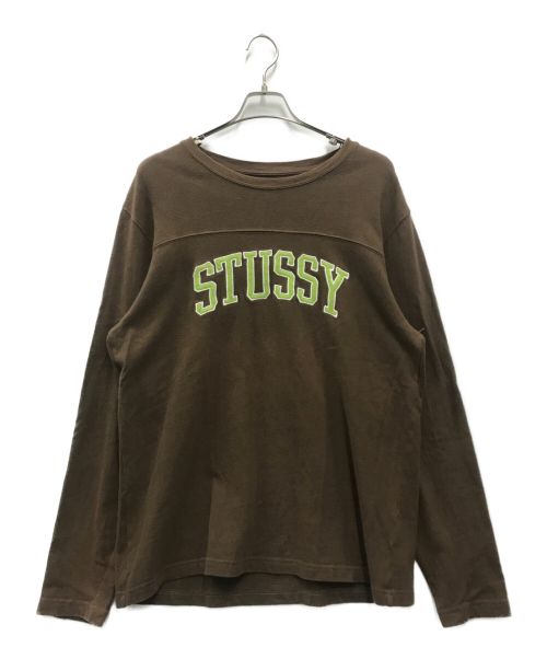 stussy（ステューシー）stussy (ステューシー) アーチ刺繍ビッグロゴカットソー ブラウン サイズ:Lの古着・服飾アイテム