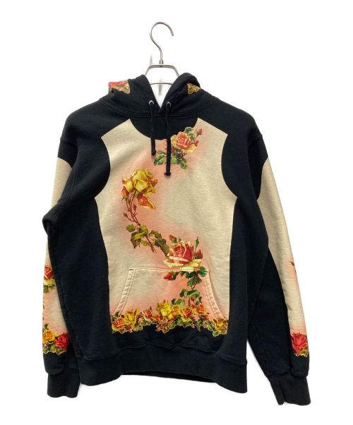 SUPREME（シュプリーム）SUPREME (シュプリーム) Jean Paul GAULTIER (ジャンポールゴルチェ) Floral Print Hooded Sweatshirt ブラック×イエロー サイズ:Mの古着・服飾アイテム