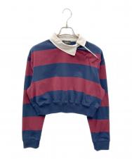 AWAKE MODE (アウェイク モード) マルチオーガニックコットンツイストカラーラグビーシャツ ネイビー×レッド サイズ:XS