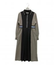 furfur (ファーファー) リブコンビシャツワンピース ブラック×ベージュ サイズ:FREE