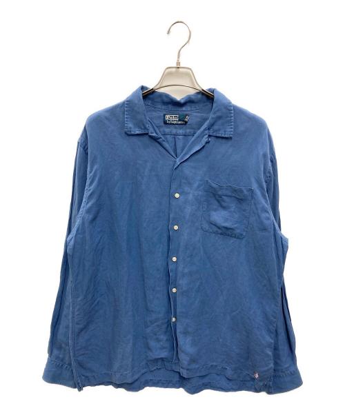 POLO RALPH LAUREN (ポロ・ラルフローレン) 【古着】リンネンシルクオープンカラーシャツ ブルー サイズ:L
