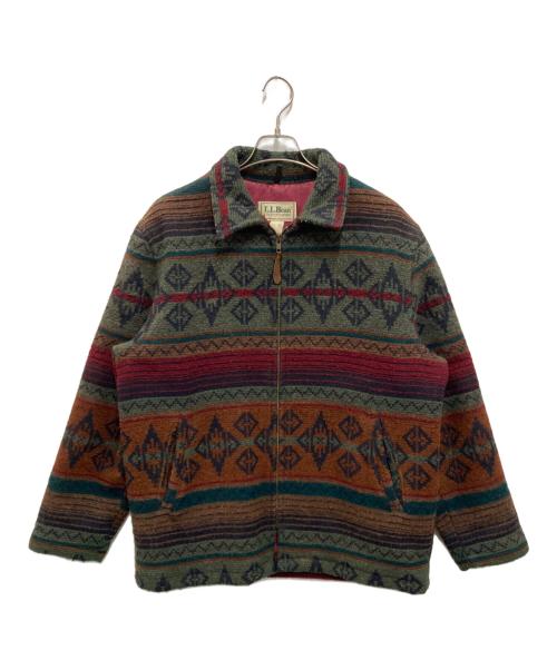 L.L.Bean (エルエルビーン) ネイティブ柄ラグジャケット オリーブ×レッド サイズ:M