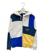 POLO SPORT (ポロスポーツ) パッチワークジップパーカー ホワイト×ブルー サイズ:M