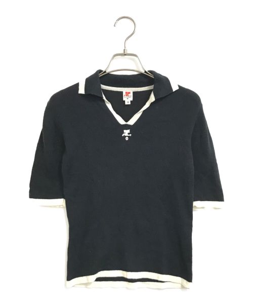 courreges（クレージュ）courreges (クレージュ) [OLD]襟付きロゴ刺繍ニット ブラック サイズ:Mの古着・服飾アイテム
