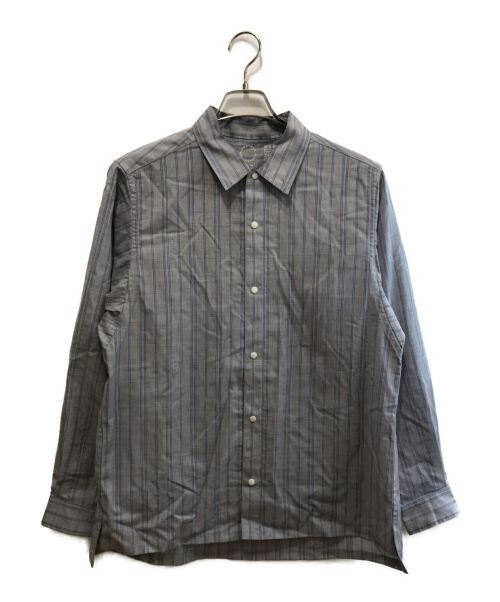 山と道（ヤマトミチ）山と道 (ヤマトミチ) スナップボタンストライプシャツ グレー サイズ:Mの古着・服飾アイテム