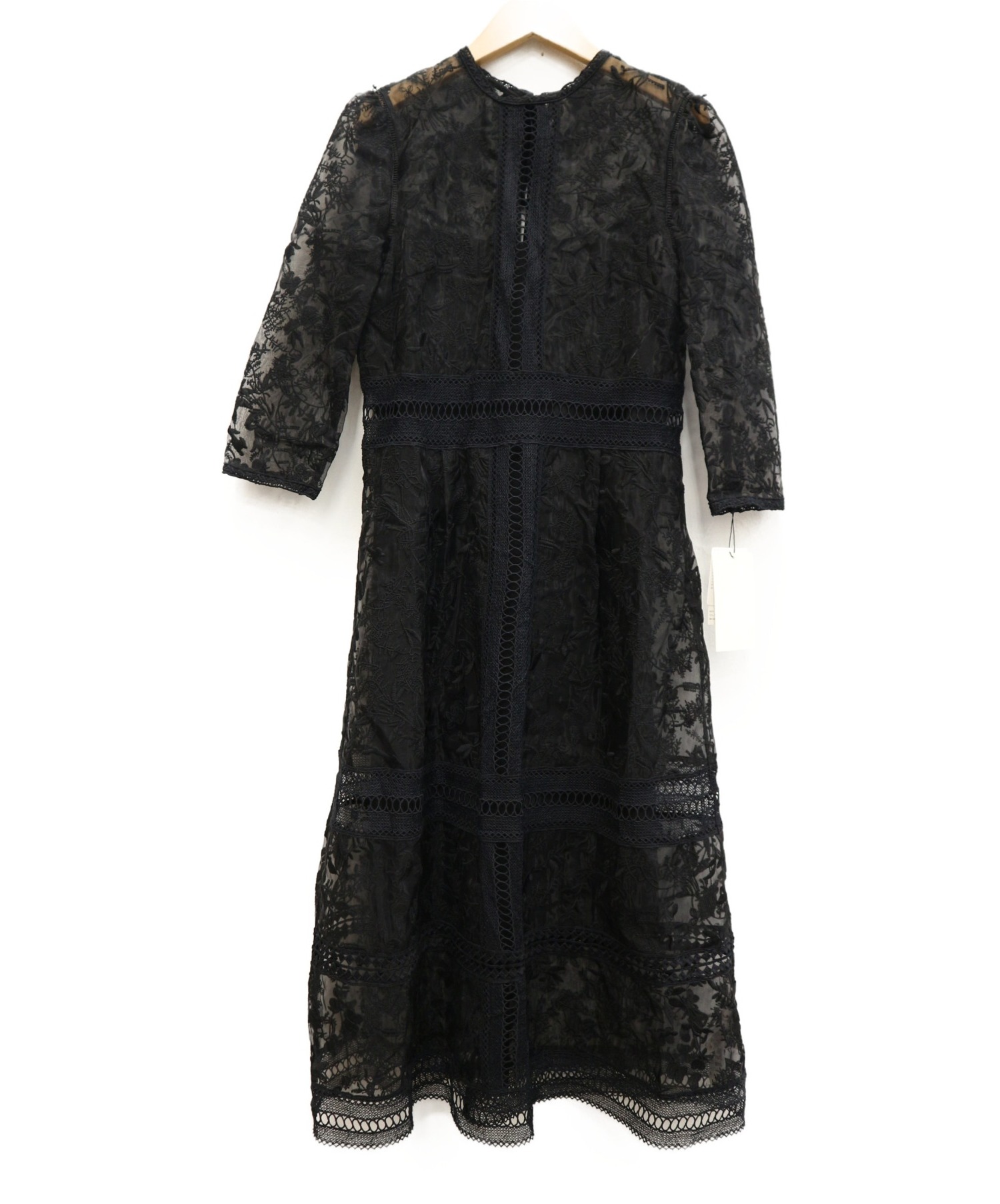 FRAY ID (フレイアイディー) オーガンジーレースワンピースドレス ブラック サイズ:1