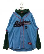 SUPREME（）の古着「Baseball Jersey Hooded Sweatshirt」｜グリーン×スカイブルー