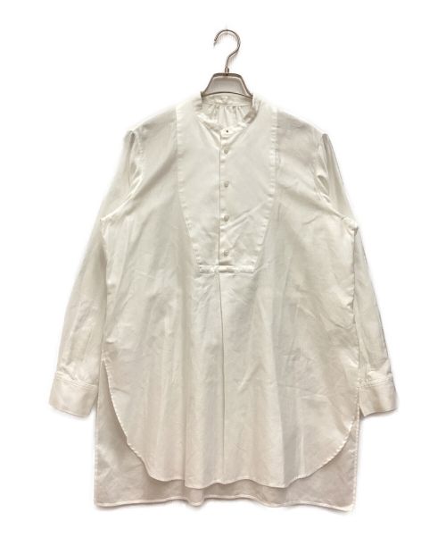 MACPHEE（マカフィー）MACPHEE (マカフィー) コットンモールスキン チュニックシャツ　ロングシャツ　スタンドカラー　フロントラウンドカット ホワイト サイズ:36の古着・服飾アイテム