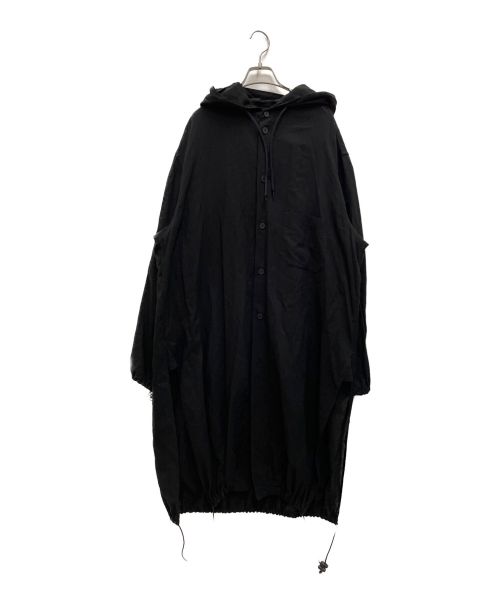Y-3（ワイスリー）Y-3 (ワイスリー) HOODED LONG SHIRT フーデッドロングシャツ　フーデッドコート　モッズコート ブラック サイズ:SIZE Lの古着・服飾アイテム