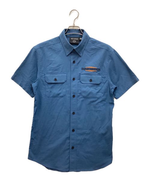 HARLEY-DAVIDSON（ハーレーダビッドソン）HARLEY-DAVIDSON (ハーレーダビッドソン) 刺繍半袖ワークシャツ ブルー サイズ:Sの古着・服飾アイテム