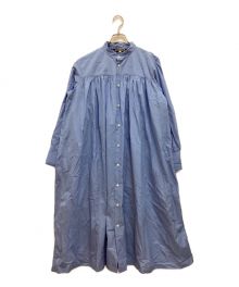 HAVERSACK（ハバーサック）の古着「ギャザーシャツドレス　ロング　マキシ　オーバーサイズ」｜ブルー