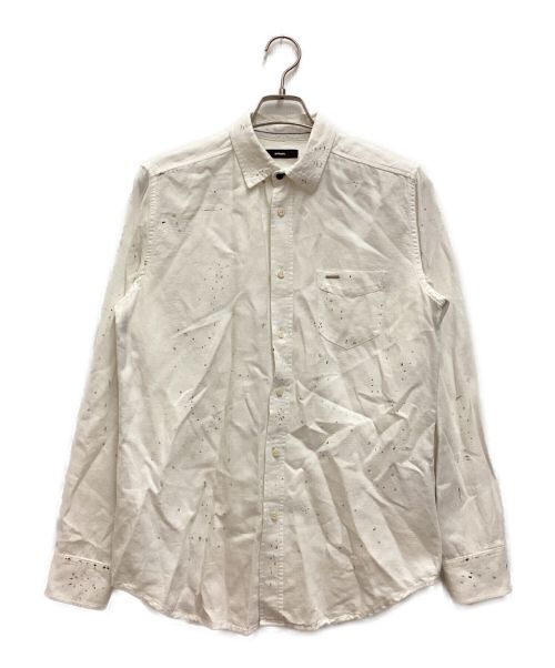 DIESEL（ディーゼル）DIESEL (ディーゼル) ペイントタタキ加工シャツ ホワイト サイズ:Mの古着・服飾アイテム